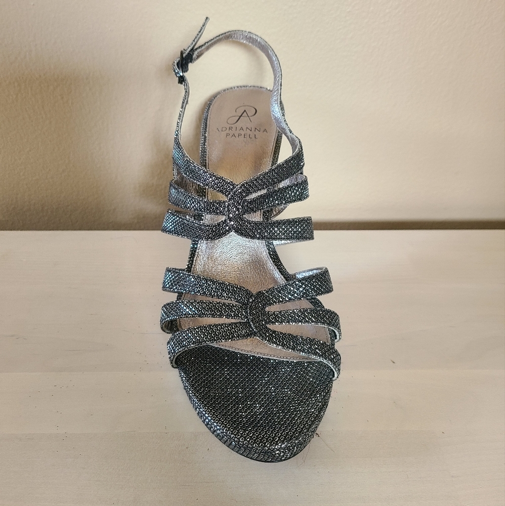 Shiny Silver Strappy Heels - Picture 2 of 7